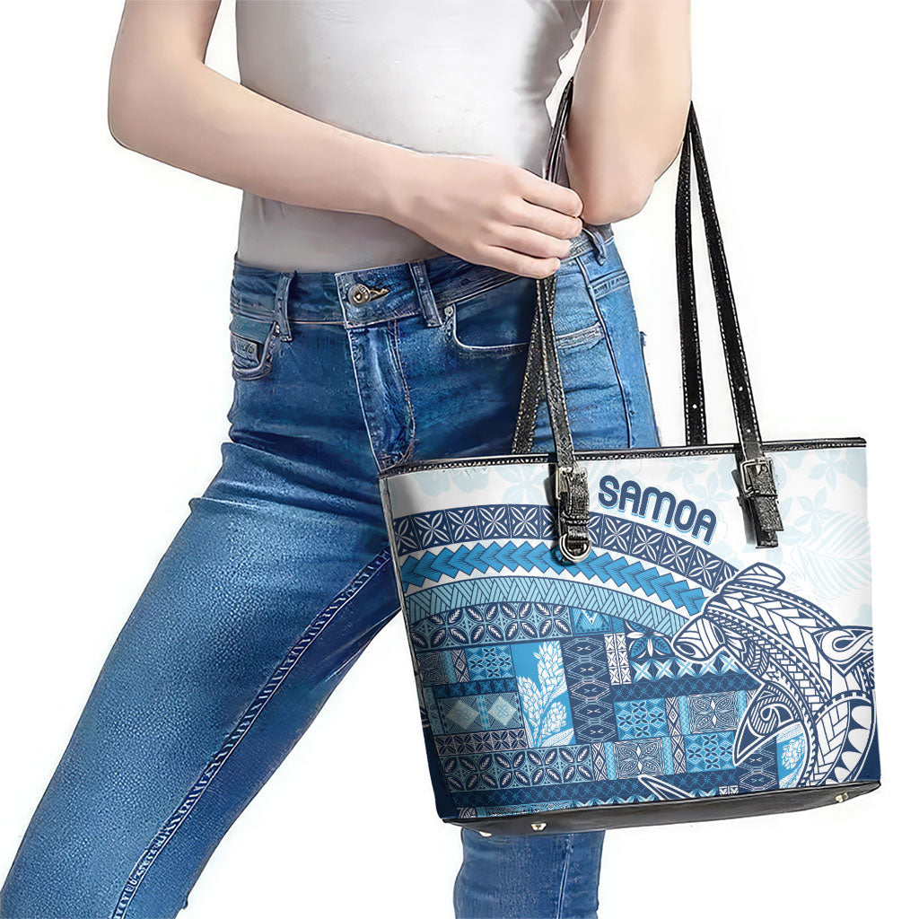 Samoa Mamanu Siapo Royal Blue Leather Tote Bag Tatau Malie LT7 - Polynesian Pride
