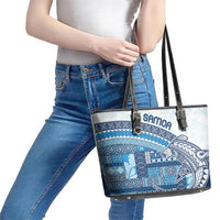 Samoa Mamanu Siapo Royal Blue Leather Tote Bag Tatau Malie LT7 - Polynesian Pride