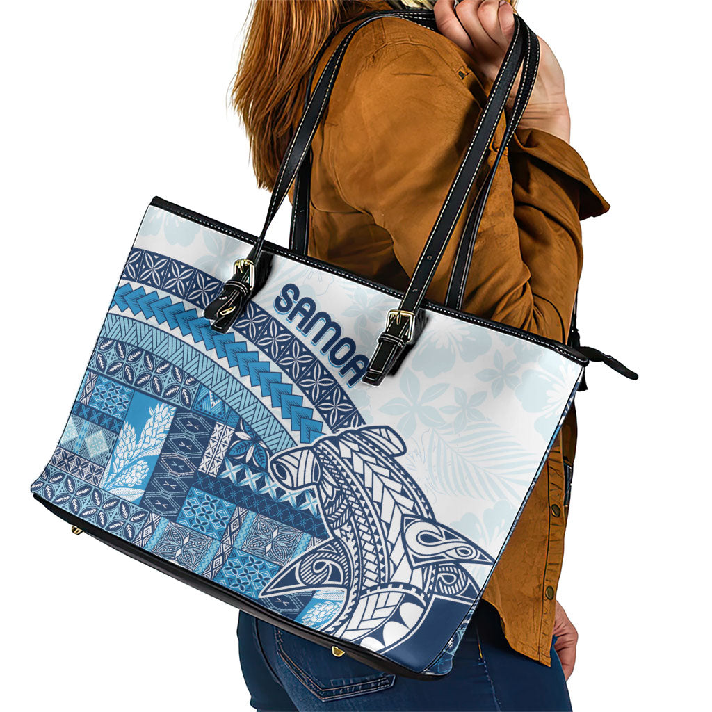 Samoa Mamanu Siapo Royal Blue Leather Tote Bag Tatau Malie LT7 - Polynesian Pride