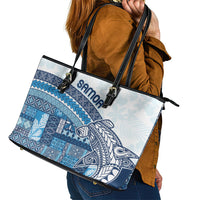 Samoa Mamanu Siapo Royal Blue Leather Tote Bag Tatau Malie LT7 - Polynesian Pride