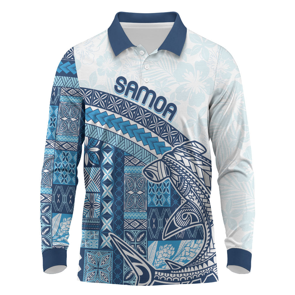 Samoa Mamanu Siapo Royal Blue Long Sleeve Polo Shirt Tatau Malie LT7 Royal Blue - Polynesian Pride