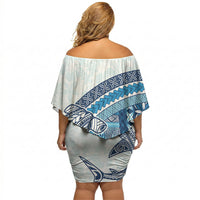 Samoa Mamanu Siapo Royal Blue Off Shoulder Short Dress Tatau Malie LT7 - Polynesian Pride