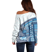 Samoa Mamanu Siapo Royal Blue Off Shoulder Sweater Tatau Malie LT7 - Polynesian Pride