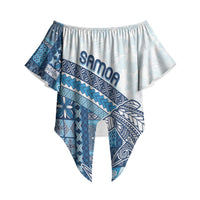 Samoa Mamanu Siapo Royal Blue Off Shoulder Wrap Waist Top Tatau Malie LT7 Royal Blue - Polynesian Pride