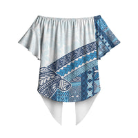 Samoa Mamanu Siapo Royal Blue Off Shoulder Wrap Waist Top Tatau Malie LT7 - Polynesian Pride