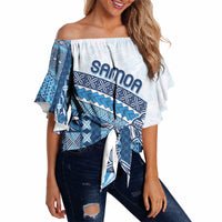 Samoa Mamanu Siapo Royal Blue Off Shoulder Wrap Waist Top Tatau Malie LT7 - Polynesian Pride
