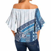 Samoa Mamanu Siapo Royal Blue Off Shoulder Wrap Waist Top Tatau Malie LT7 - Polynesian Pride