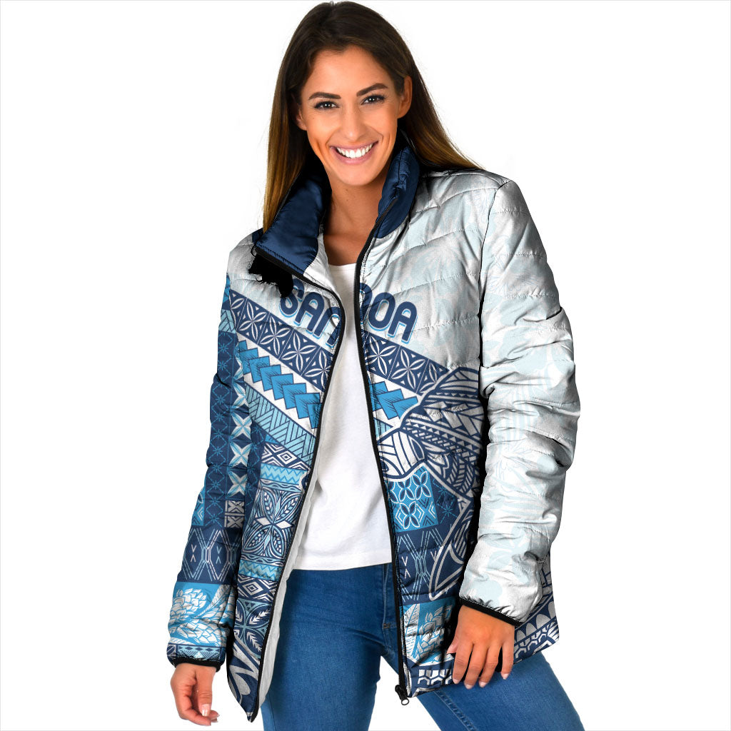 Samoa Mamanu Siapo Royal Blue Padded Jacket Tatau Malie LT7 Women Royal Blue - Polynesian Pride