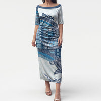 Samoa Mamanu Siapo Royal Blue Puletasi Tatau Malie LT7 Long Dress Royal Blue - Polynesian Pride