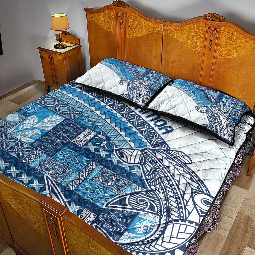 Samoa Mamanu Siapo Royal Blue Quilt Bed Set Tatau Malie LT7 - Polynesian Pride