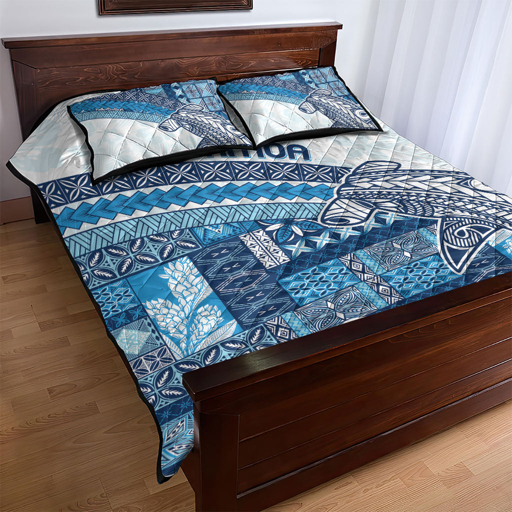 Samoa Mamanu Siapo Royal Blue Quilt Bed Set Tatau Malie LT7 - Polynesian Pride