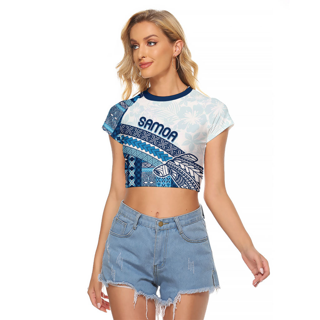 Samoa Mamanu Siapo Royal Blue Raglan Cropped T Shirt Tatau Malie LT7 Female Royal Blue - Polynesian Pride