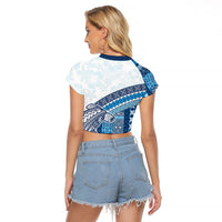 Samoa Mamanu Siapo Royal Blue Raglan Cropped T Shirt Tatau Malie LT7 - Polynesian Pride