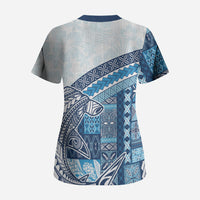 Samoa Mamanu Siapo Royal Blue Scrub Top Tatau Malie LT7 - Polynesian Pride
