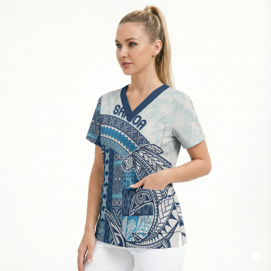 Samoa Mamanu Siapo Royal Blue Scrub Top Tatau Malie LT7 - Polynesian Pride
