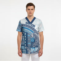 Samoa Mamanu Siapo Royal Blue Scrub Top Tatau Malie LT7 - Polynesian Pride
