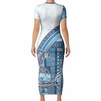 Samoa Mamanu Siapo Royal Blue Short Sleeve Bodycon Dress Tatau Malie LT7 - Polynesian Pride