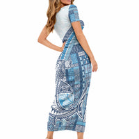 Samoa Mamanu Siapo Royal Blue Short Sleeve Bodycon Dress Tatau Malie LT7 - Polynesian Pride