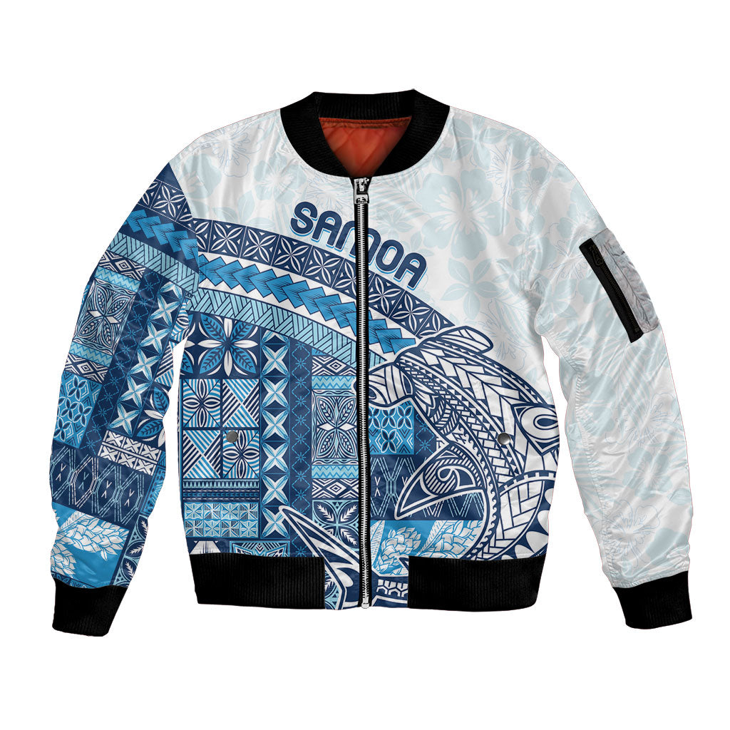 Samoa Mamanu Siapo Royal Blue Sleeve Zip Bomber Jacket Tatau Malie LT7 Unisex Royal Blue - Polynesian Pride