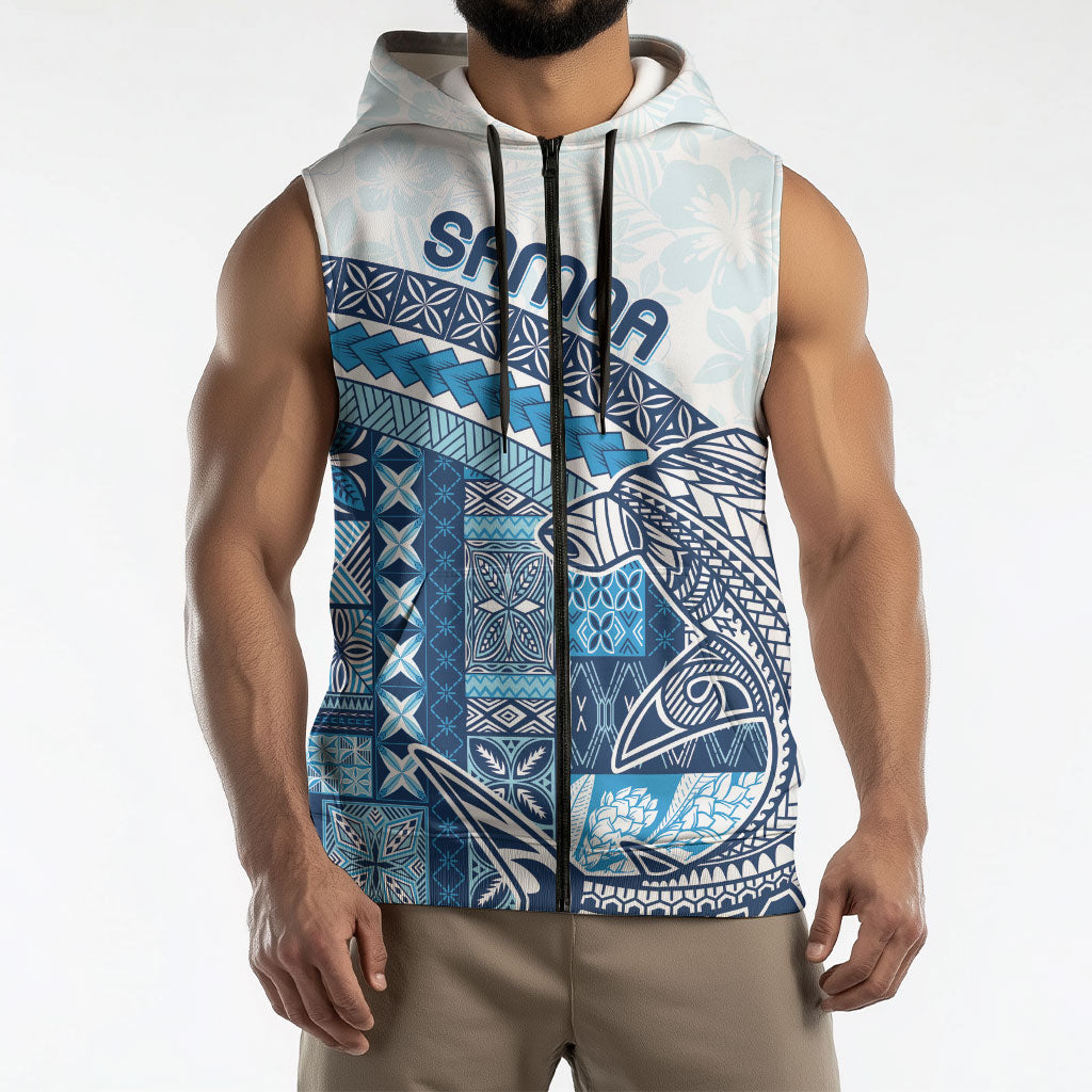 Samoa Mamanu Siapo Royal Blue Sleeveless Zip Hoodie Tatau Malie LT7 - Polynesian Pride