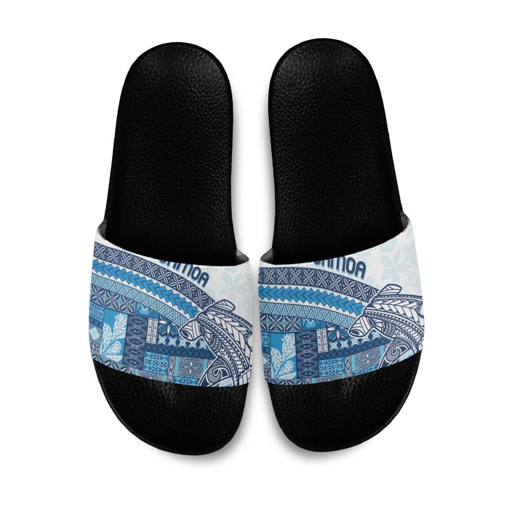 Samoa Mamanu Siapo Royal Blue Slide Sandals Tatau Malie LT7 Royal Blue - Polynesian Pride