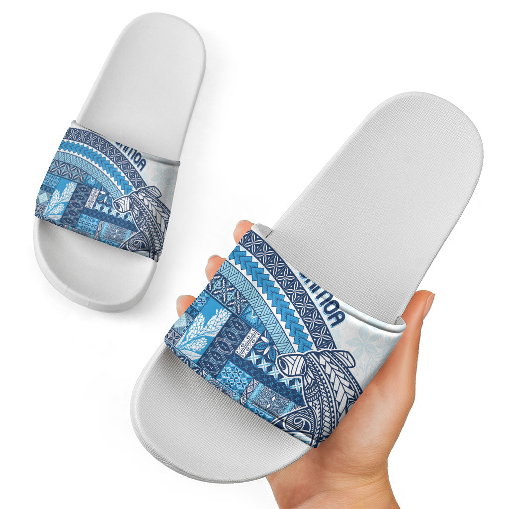 Samoa Mamanu Siapo Royal Blue Slide Sandals Tatau Malie LT7 - Polynesian Pride