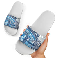 Samoa Mamanu Siapo Royal Blue Slide Sandals Tatau Malie LT7 - Polynesian Pride