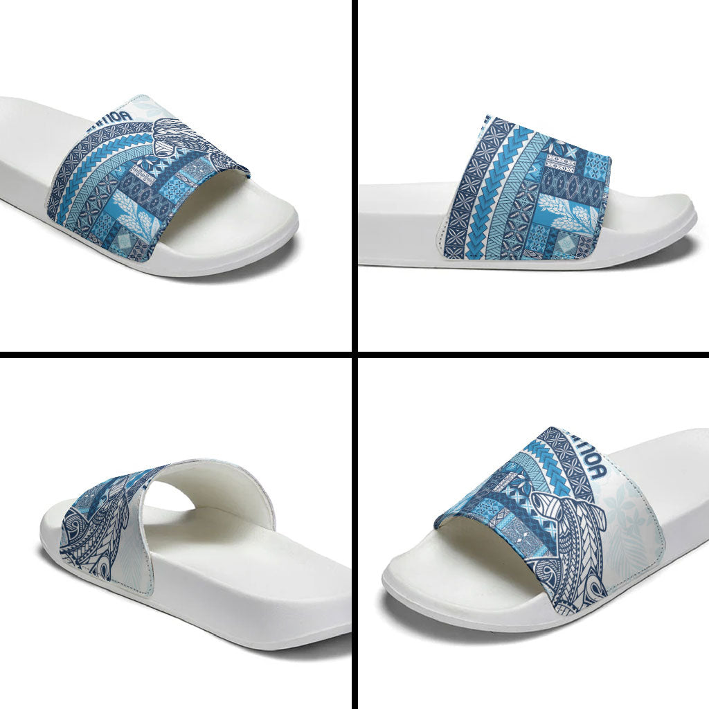 Samoa Mamanu Siapo Royal Blue Slide Sandals Tatau Malie LT7 - Polynesian Pride