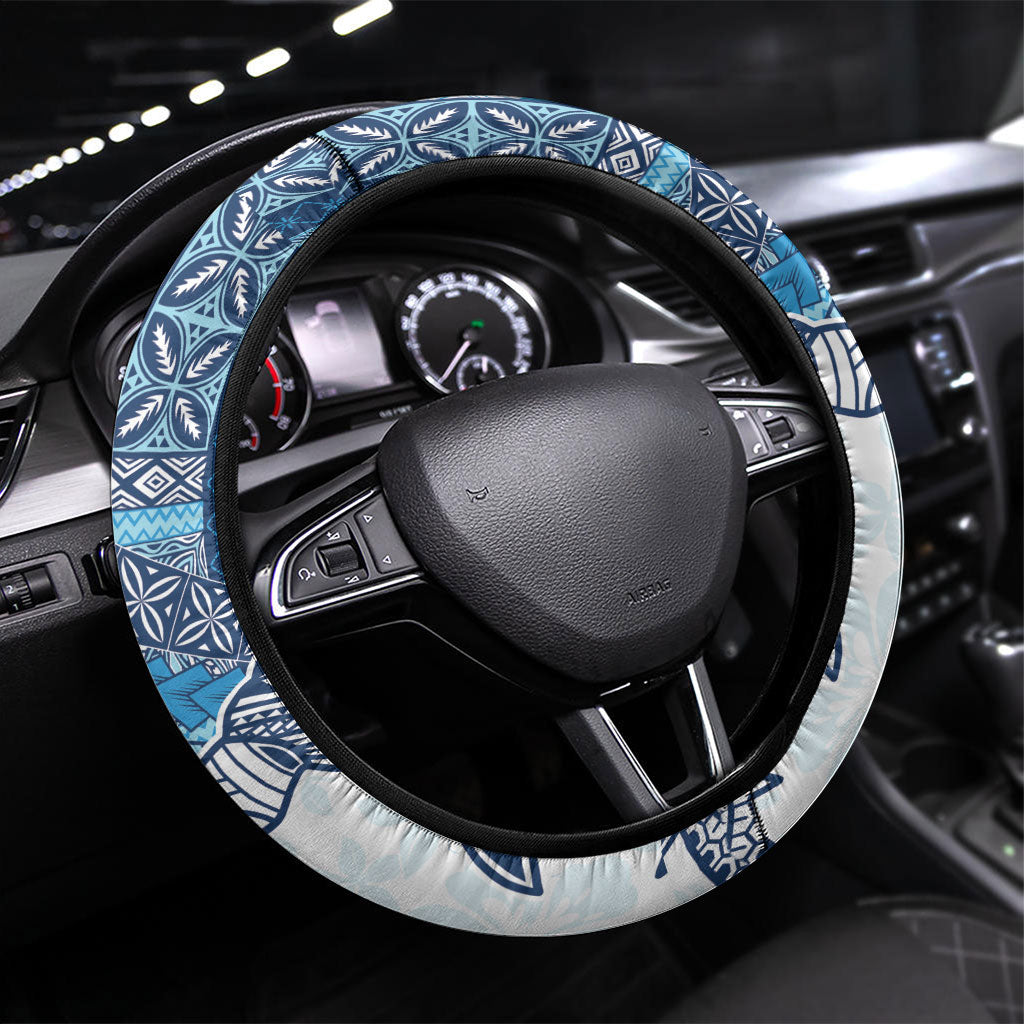 Samoa Mamanu Siapo Royal Blue Steering Wheel Cover Tatau Malie LT7 Universal Fit Royal Blue - Polynesian Pride