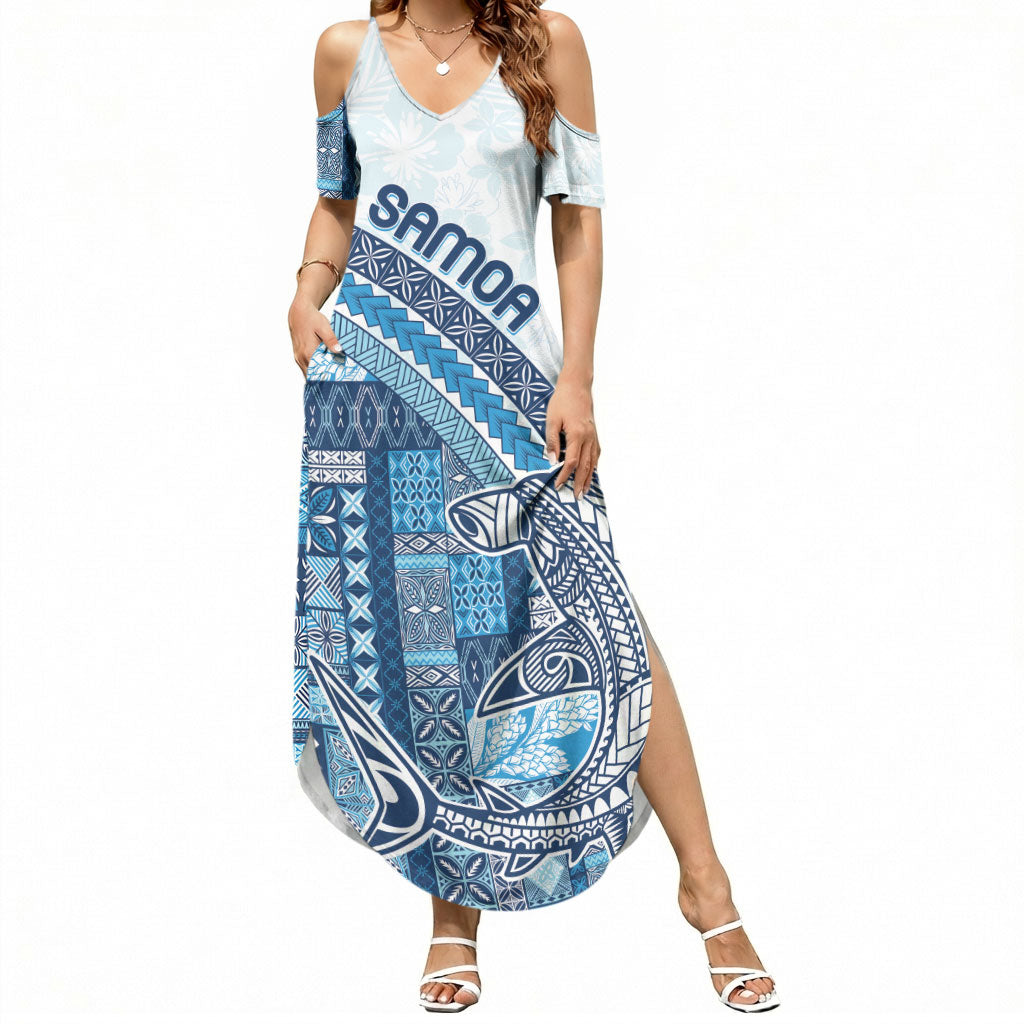 Samoa Mamanu Siapo Royal Blue Summer Maxi Dress Tatau Malie LT7 Women Royal Blue - Polynesian Pride
