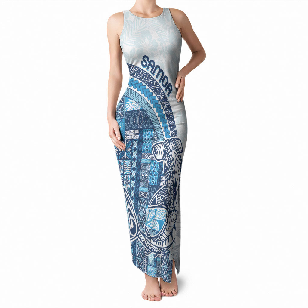 Samoa Mamanu Siapo Royal Blue Tank Maxi Dress Tatau Malie LT7 Women Royal Blue - Polynesian Pride