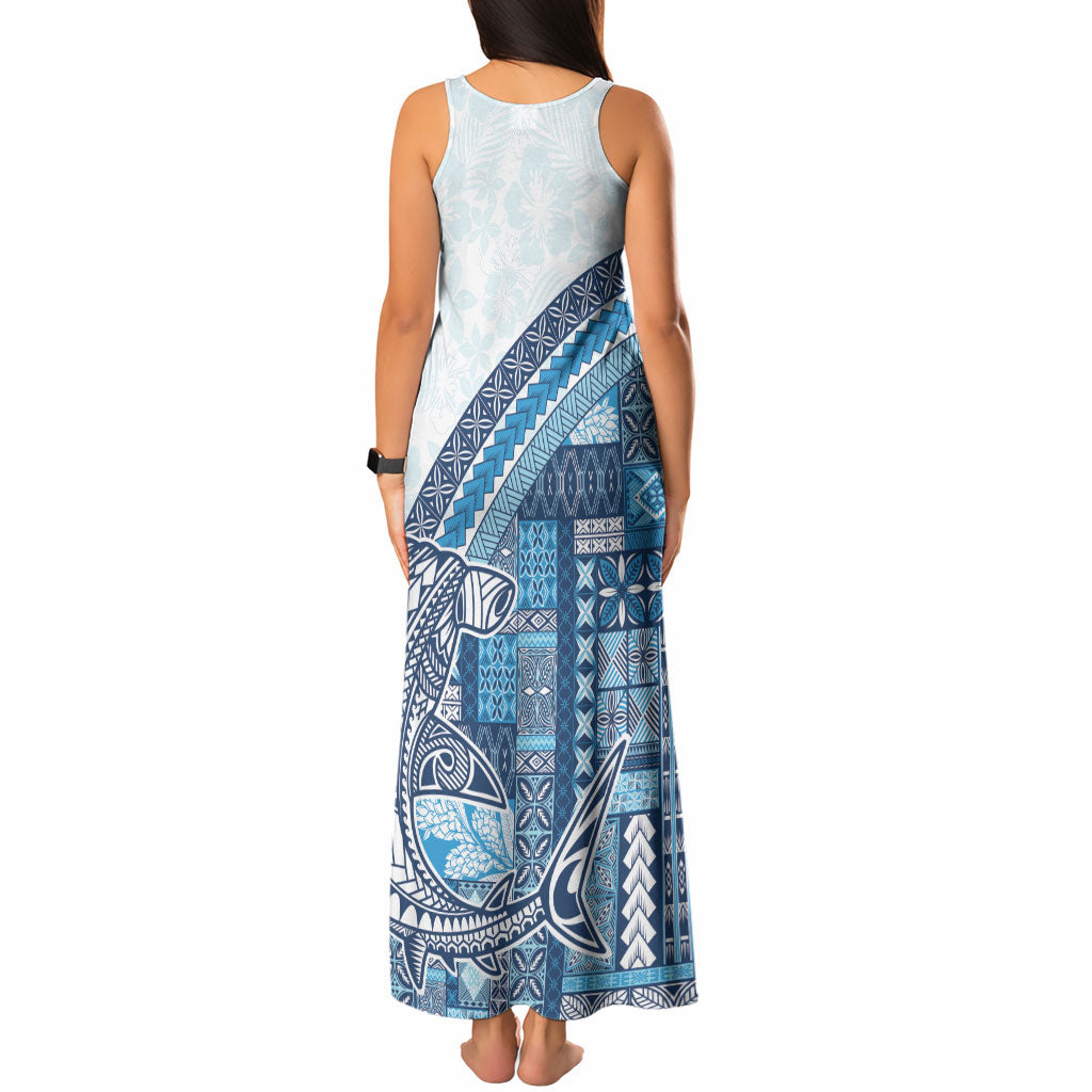 Samoa Mamanu Siapo Royal Blue Tank Maxi Dress Tatau Malie LT7 - Polynesian Pride