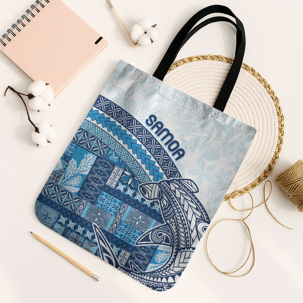 Samoa Mamanu Siapo Royal Blue Tote Bag Tatau Malie LT7 Black Strap One Size Royal Blue - Polynesian Pride