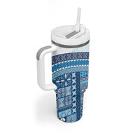 Samoa Mamanu Siapo Royal Blue Tumbler With Handle Tatau Malie LT7 - Polynesian Pride