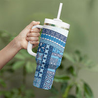 Samoa Mamanu Siapo Royal Blue Tumbler With Handle Tatau Malie LT7 - Polynesian Pride