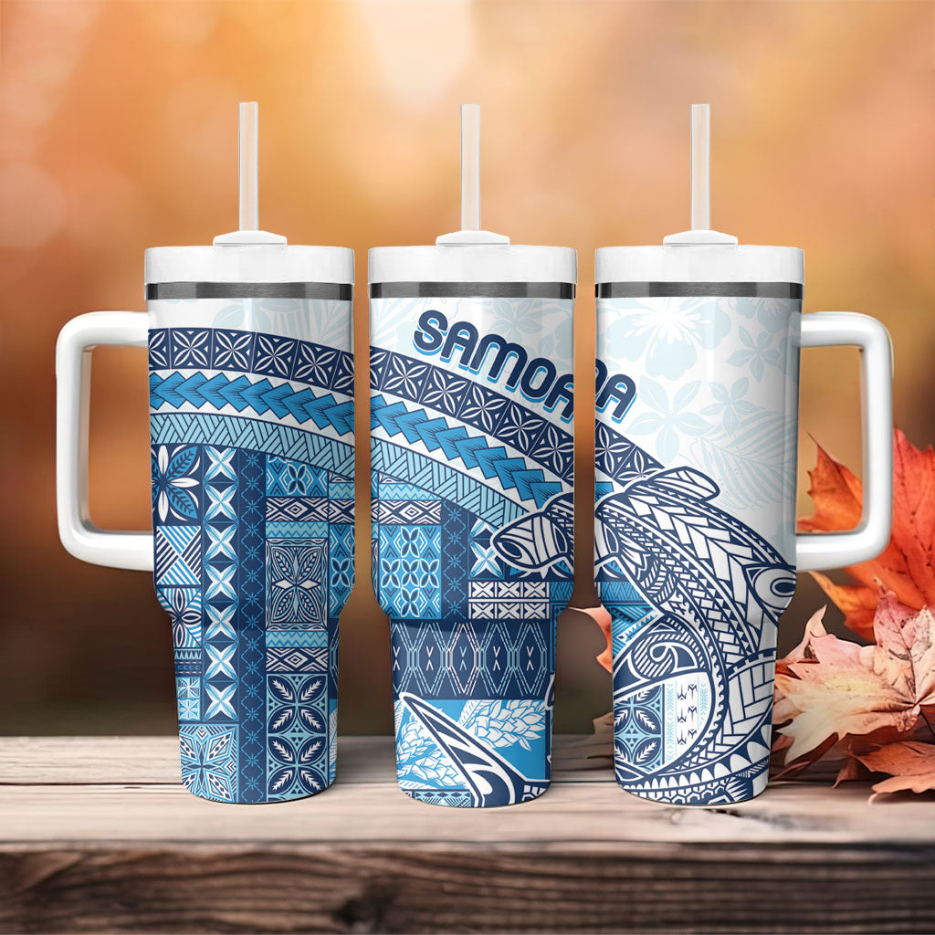 Samoa Mamanu Siapo Royal Blue Tumbler With Handle Tatau Malie LT7 - Polynesian Pride