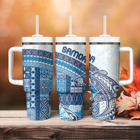 Samoa Mamanu Siapo Royal Blue Tumbler With Handle Tatau Malie LT7 - Polynesian Pride