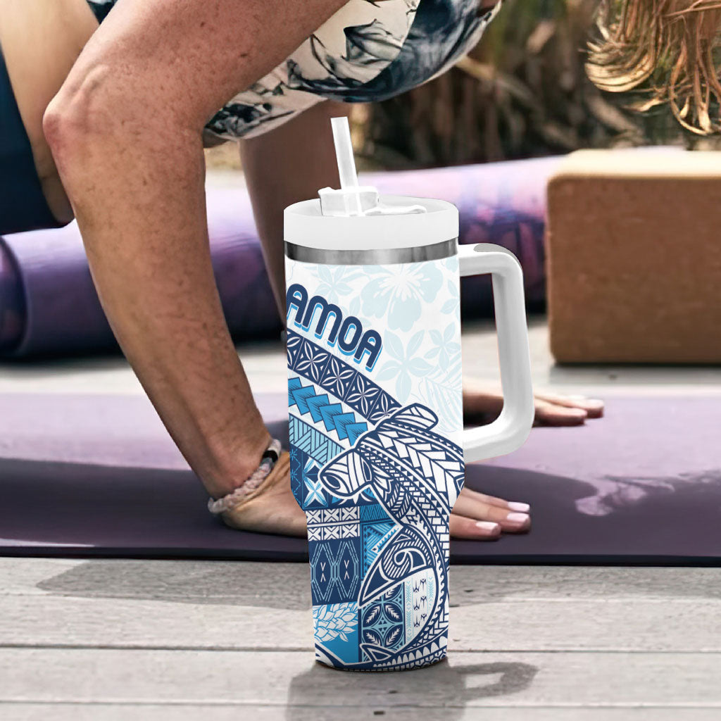 Samoa Mamanu Siapo Royal Blue Tumbler With Handle Tatau Malie LT7 - Polynesian Pride