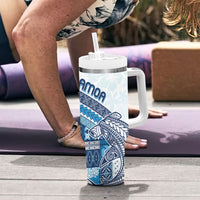 Samoa Mamanu Siapo Royal Blue Tumbler With Handle Tatau Malie LT7 - Polynesian Pride