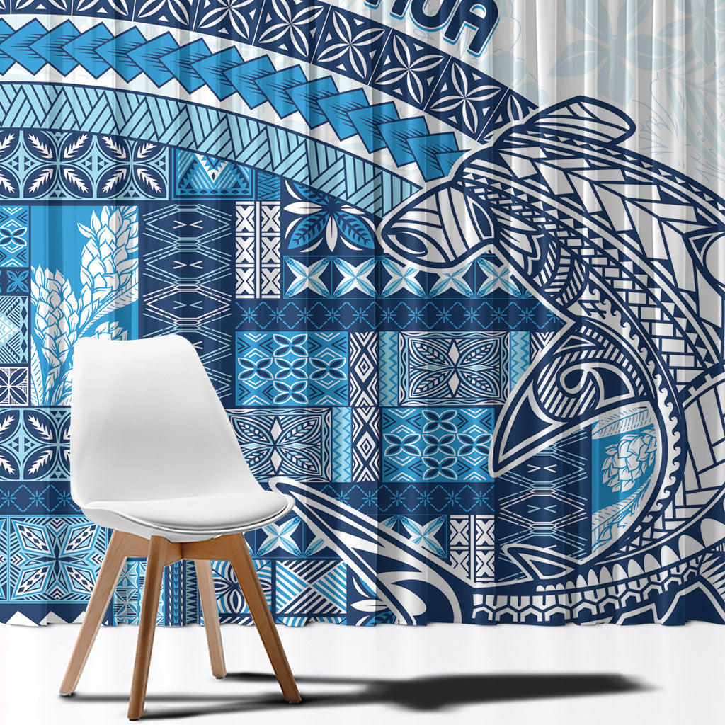 Samoa Mamanu Siapo Royal Blue Window Curtain Tatau Malie LT7 - Polynesian Pride