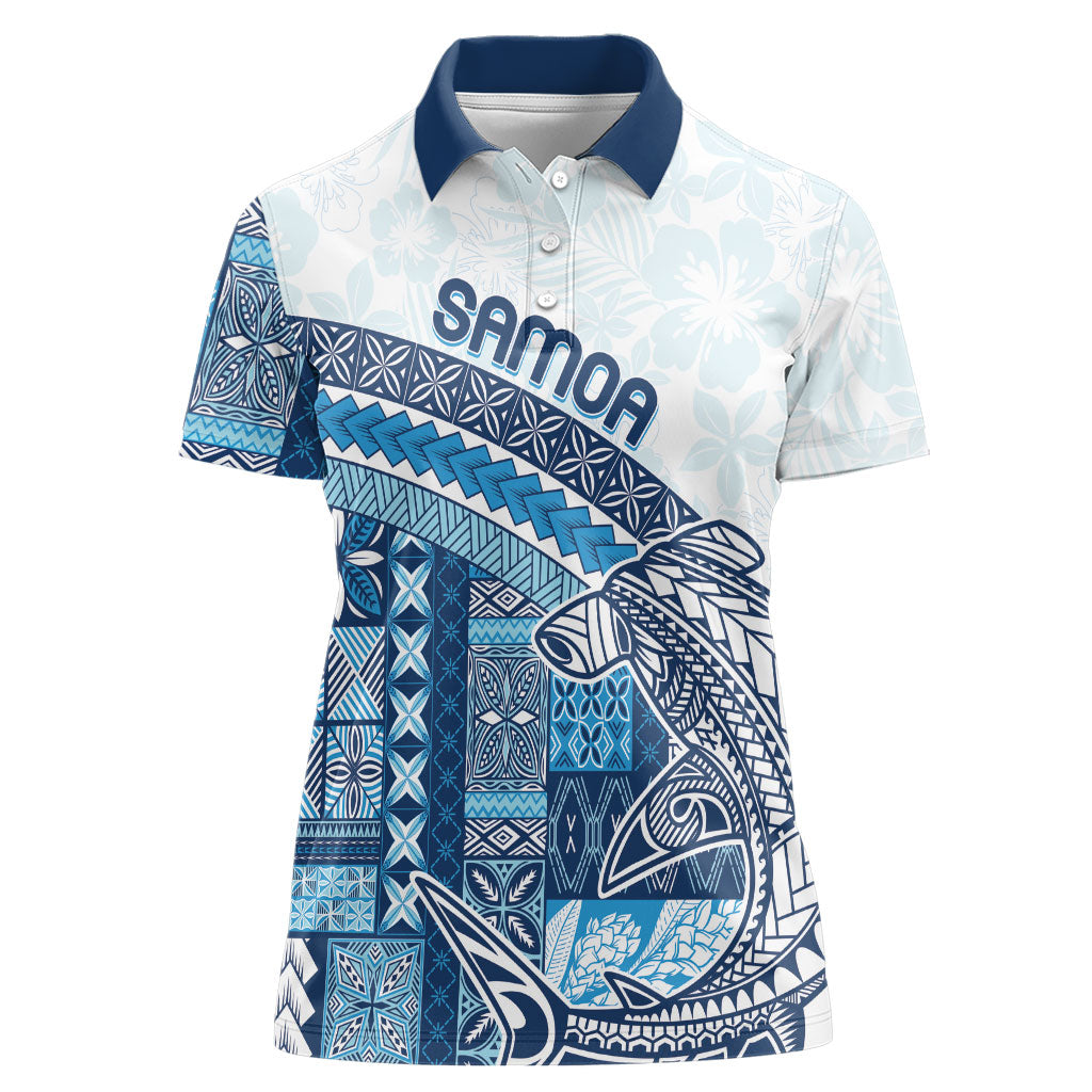 Samoa Mamanu Siapo Royal Blue Women Polo Shirt Tatau Malie LT7 Female Royal Blue - Polynesian Pride