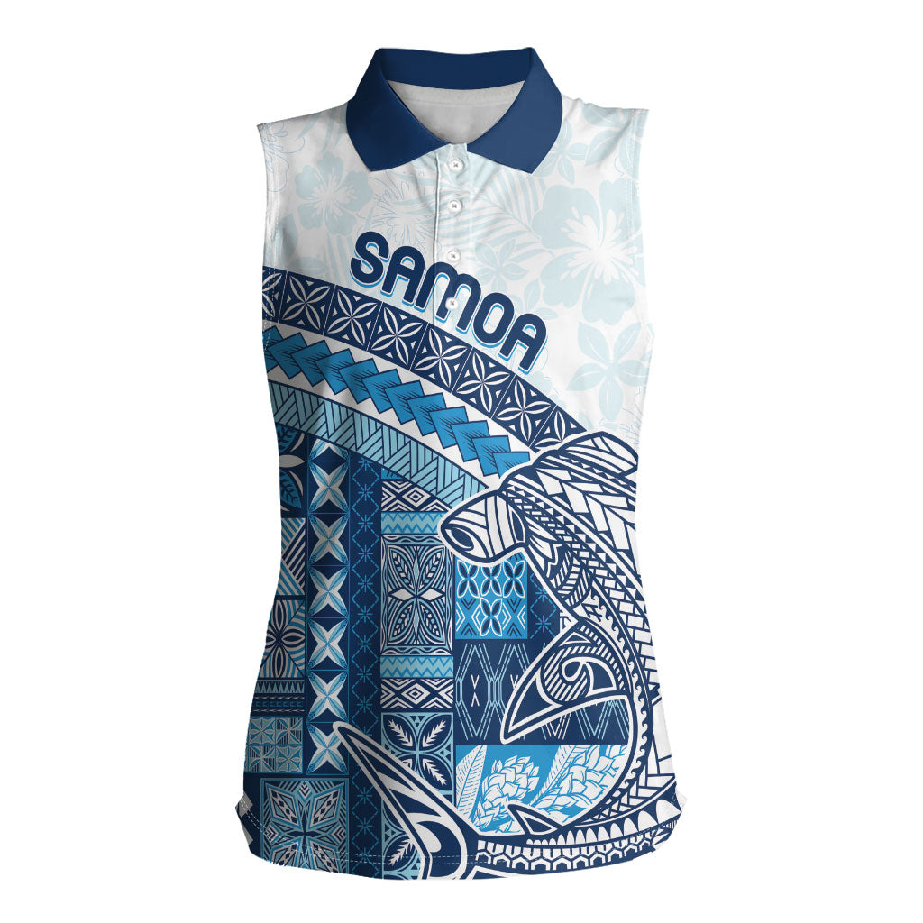 Samoa Mamanu Siapo Royal Blue Women Sleeveless Polo Shirt Tatau Malie LT7 Female Royal Blue - Polynesian Pride