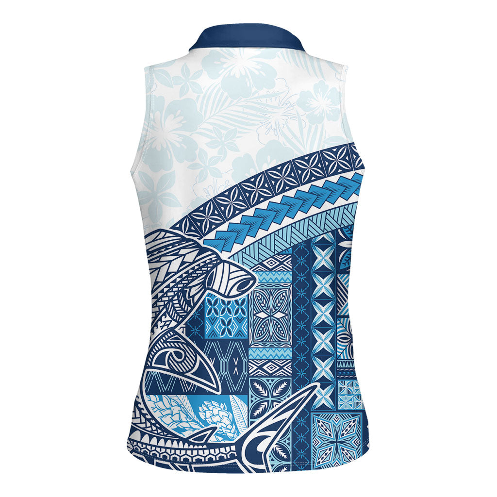 Samoa Mamanu Siapo Royal Blue Women Sleeveless Polo Shirt Tatau Malie LT7 - Polynesian Pride