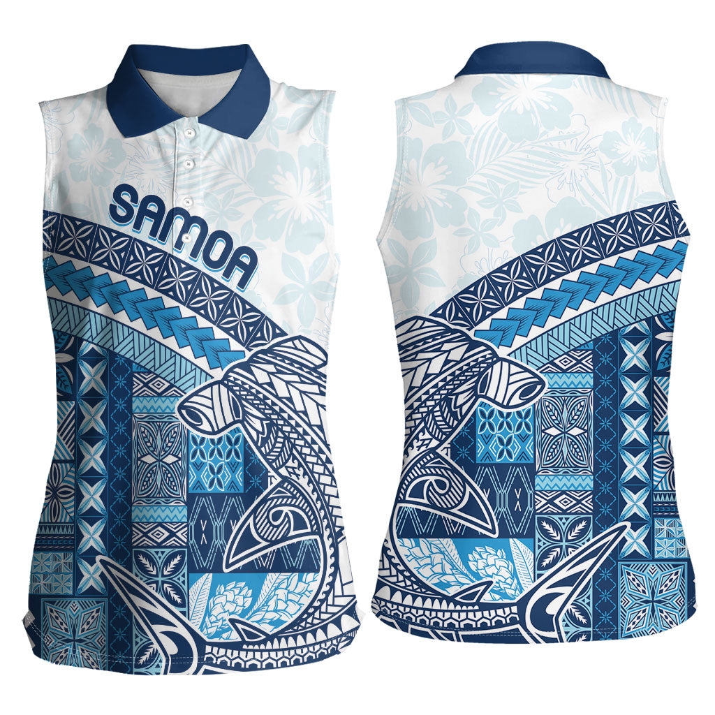 Samoa Mamanu Siapo Royal Blue Women Sleeveless Polo Shirt Tatau Malie LT7 - Polynesian Pride