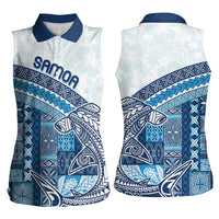 Samoa Mamanu Siapo Royal Blue Women Sleeveless Polo Shirt Tatau Malie LT7 - Polynesian Pride
