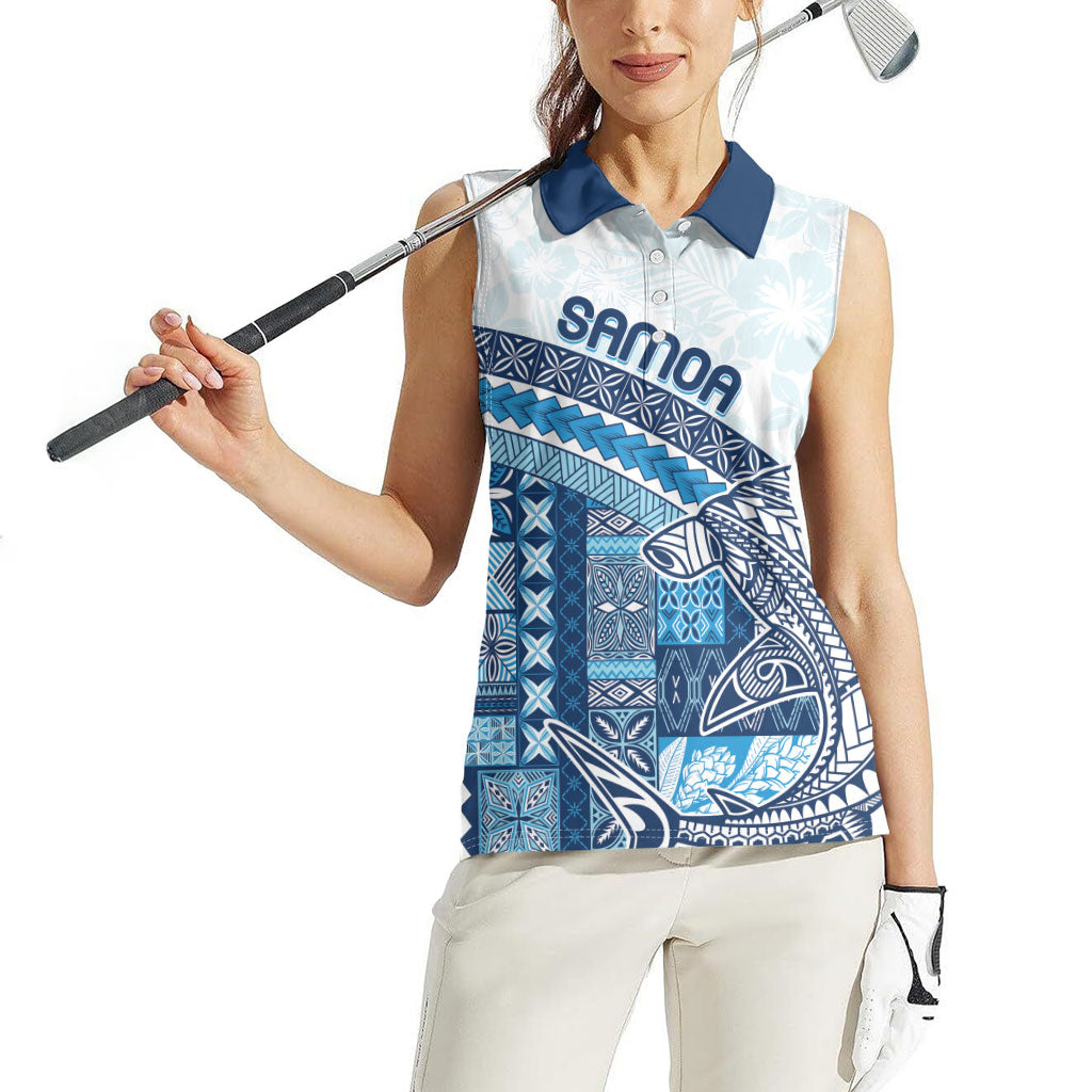 Samoa Mamanu Siapo Royal Blue Women Sleeveless Polo Shirt Tatau Malie LT7 - Polynesian Pride