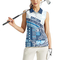 Samoa Mamanu Siapo Royal Blue Women Sleeveless Polo Shirt Tatau Malie LT7 - Polynesian Pride