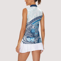 Samoa Mamanu Siapo Royal Blue Women Sleeveless Polo Shirt Tatau Malie LT7 - Polynesian Pride