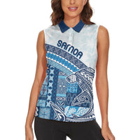 Samoa Mamanu Siapo Royal Blue Women Sleeveless Polo Shirt Tatau Malie LT7 - Polynesian Pride