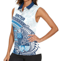 Samoa Mamanu Siapo Royal Blue Women Sleeveless Polo Shirt Tatau Malie LT7 - Polynesian Pride